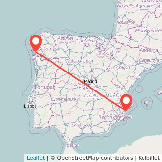 Mapa del viaje Alicante Pontevedra en tren