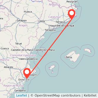 Mapa del viaje Alicante Lloret de Mar en bus