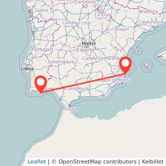 Mapa del viaje Alicante Faro en bus