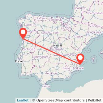 Mapa del viaje Alicante Oporto en bus