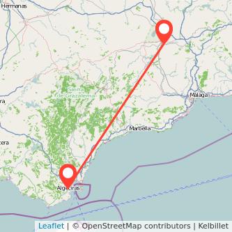 Mapa del viaje Algeciras Bobadilla en tren