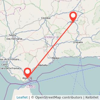 Mapa del viaje Algeciras Jaén en bus