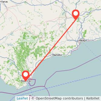 Mapa del viaje Algeciras Antequera en tren