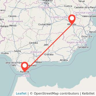 Mapa del viaje Algeciras Albacete en bus