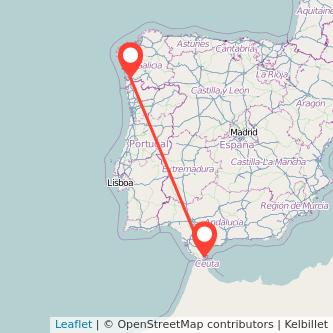 Mapa del viaje Algeciras Vigo en tren