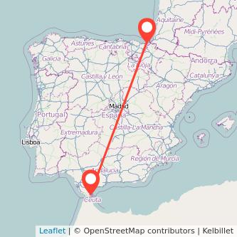Mapa del viaje Algeciras San Sebastián en bus