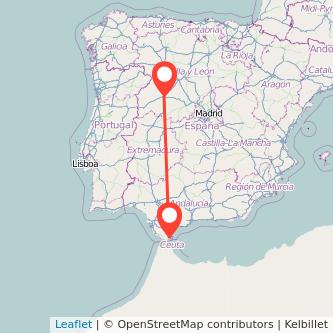 Mapa del viaje Algeciras Salamanca en bus