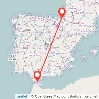 Mapa del viaje Algeciras Irún en bus