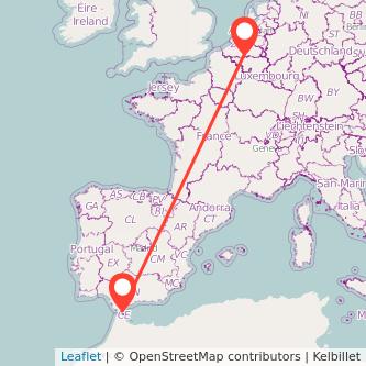 Mapa del viaje Algeciras Bruselas en bus