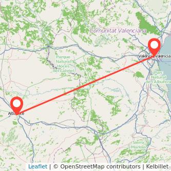 Mapa del viaje Albacete Valencia en bus