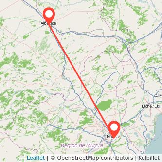 Mapa del viaje Albacete Murcia en tren