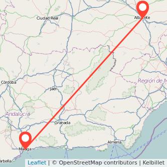 Mapa del viaje Albacete Málaga en tren