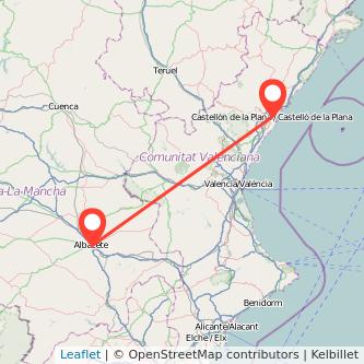 Mapa del viaje Albacete Castellón en bus
