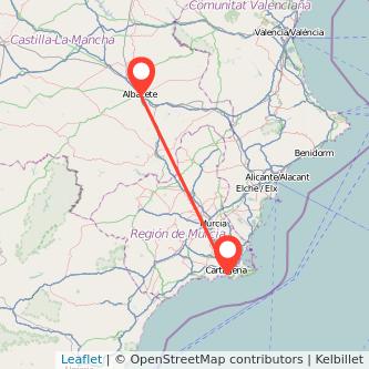 Mapa del viaje Albacete Cartagena en tren
