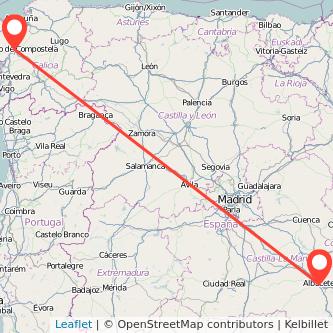 Mapa del viaje Albacete Santiago de Compostela en tren