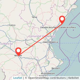 Mapa del viaje Albacete Oropesa del Mar en tren