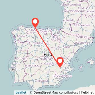 Mapa del viaje Albacete Gijón en tren