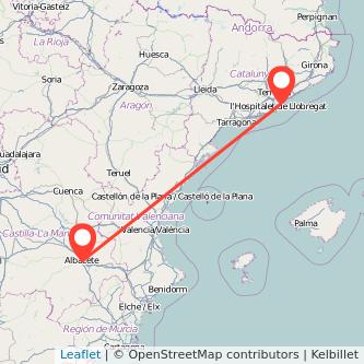 Mapa del viaje Albacete Barcelona en tren