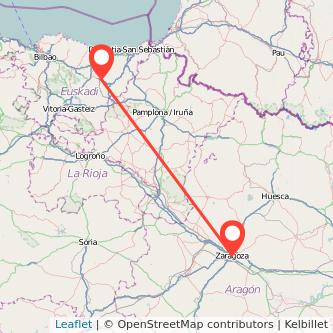Mapa del viaje Zumarraga Zaragoza en tren