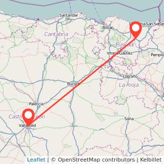 Mapa del viaje Zumarraga Valladolid en tren