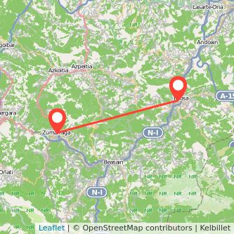 Mapa del viaje Zumarraga Tolosa en tren