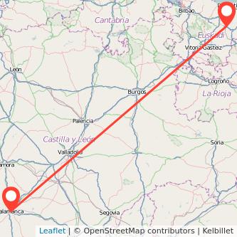 Mapa del viaje Zumarraga Salamanca en tren