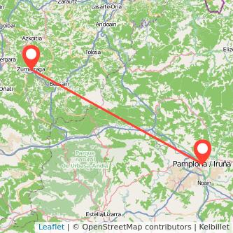 Mapa del viaje Zumarraga Pamplona en tren