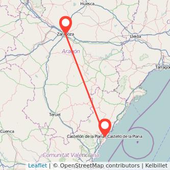Mapa del viaje Zaragoza Castellón en bus