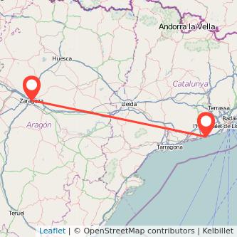Mapa del viaje Zaragoza Sitges en tren