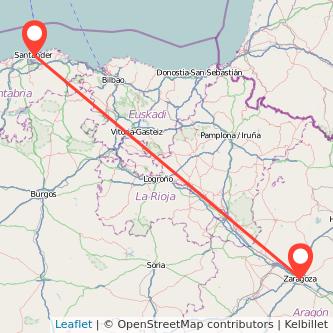Mapa del viaje Zaragoza Santander en tren