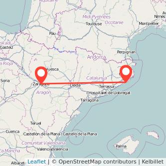 Mapa del viaje Zaragoza Lloret de Mar en bus