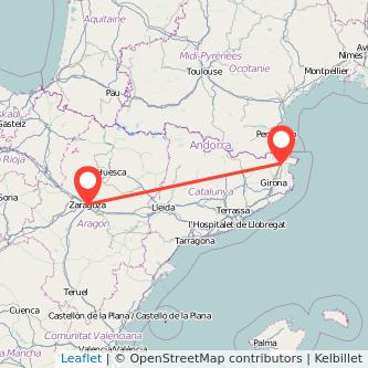 Mapa del viaje Zaragoza Figueres en tren