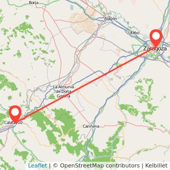 Mapa del viaje Zaragoza Calatayud en tren