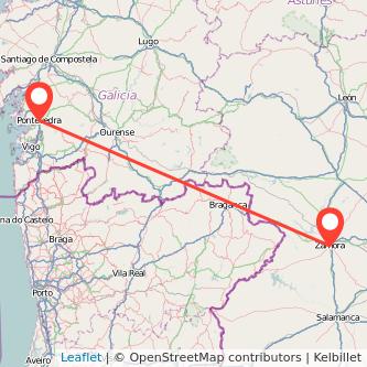 Mapa del viaje Zamora Pontevedra en tren