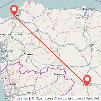 Mapa del viaje Zamora A Coruña en tren