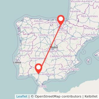 Mapa del viaje Vitoria-Gasteiz Sevilla en bus
