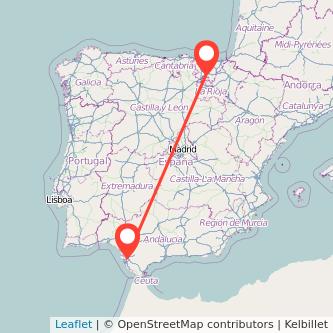 Mapa del viaje Vitoria-Gasteiz Jerez de la Frontera en bus