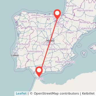 Mapa del viaje Vitoria-Gasteiz Algeciras en bus
