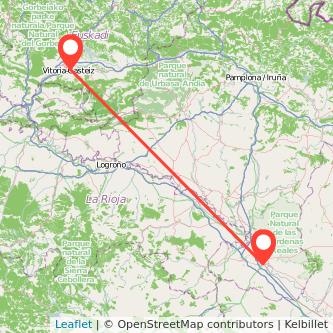 Mapa del viaje Vitoria-Gasteiz Tudela en tren