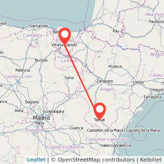 Mapa del viaje Vitoria-Gasteiz Teruel en bus