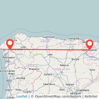 Mapa del viaje Vitoria-Gasteiz Santiago de Compostela en tren