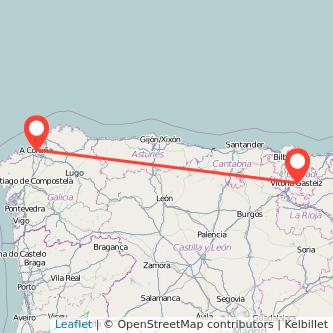 Mapa del viaje Vitoria-Gasteiz A Coruña en bus