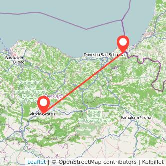 Mapa del viaje Vitoria-Gasteiz Irún en bus