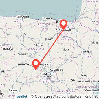 Mapa del viaje Vitoria-Gasteiz Ávila en tren