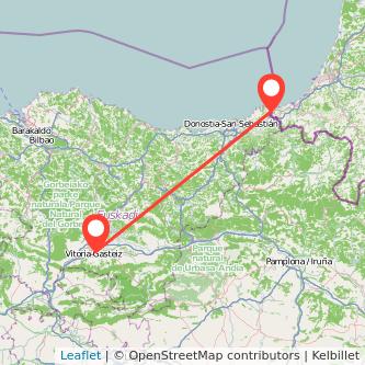 Mapa del viaje Vitoria-Gasteiz Hendaya en tren