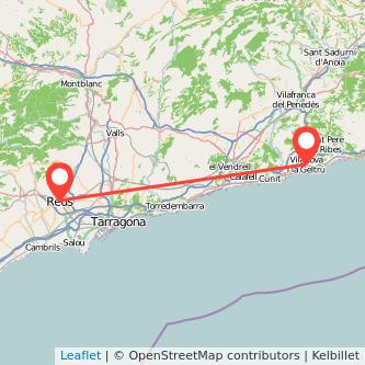 Mapa del viaje Vilanova i la Geltrú Reus en tren