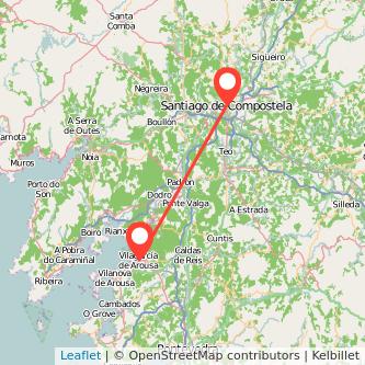 Mapa del viaje Vilagarcía de Arousa Santiago de Compostela en tren