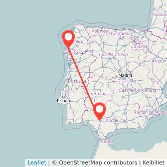 Mapa del viaje Vigo Sevilla en bus