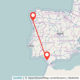 Mapa del viaje Vigo Jerez de la Frontera en tren