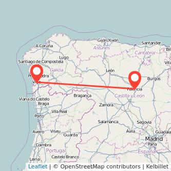 Mapa del viaje Vigo Palencia en tren